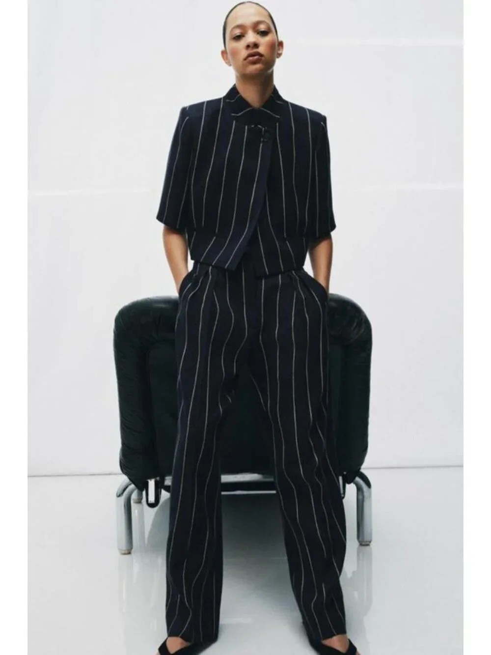ZARA ZW COLLECTION STRIPED LINEN PANTS